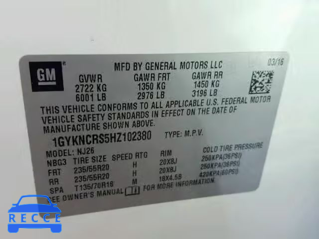 2017 CADILLAC XT5 PREMIU 1GYKNCRS5HZ102380 image 9