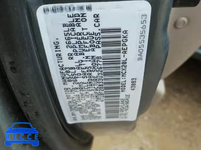 2003 TOYOTA AVALON 4T1BF28B33U326778 image 9