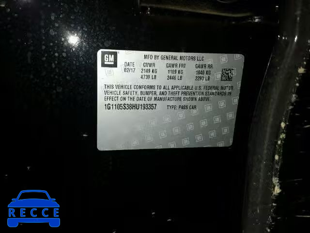 2017 CHEVROLET IMPALA LT 1G1105S38HU193357 image 9
