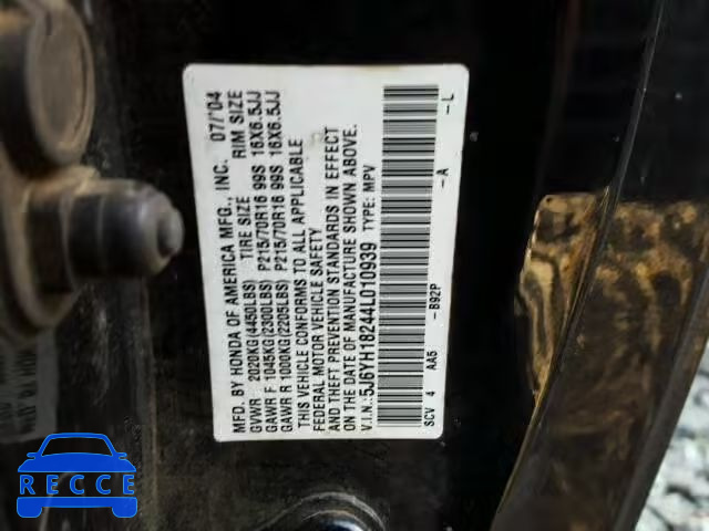 2004 HONDA ELEMENT DX 5J6YH18244L010939 image 9