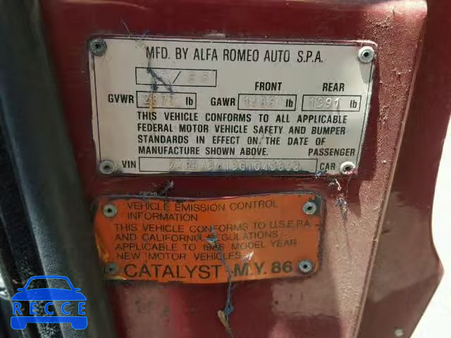 1986 ALFA ROMEO SPIDER VEL ZARBA5413G1043862 image 9