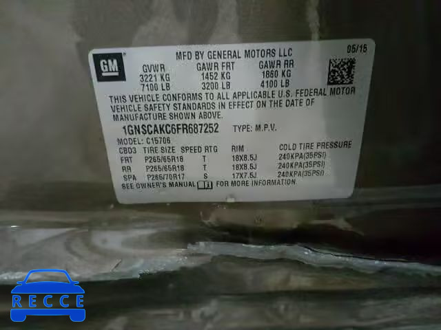 2015 CHEVROLET TAHOE C150 1GNSCAKC6FR687252 image 9