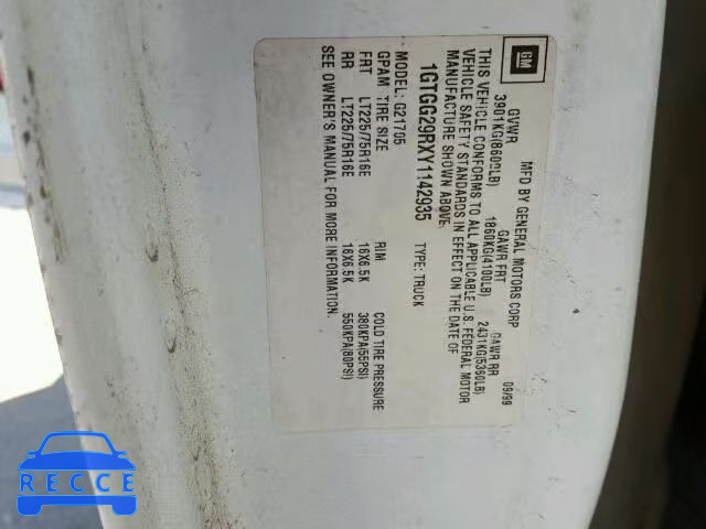 2000 GMC SAVANA G25 1GTGG29RXY1142935 image 9