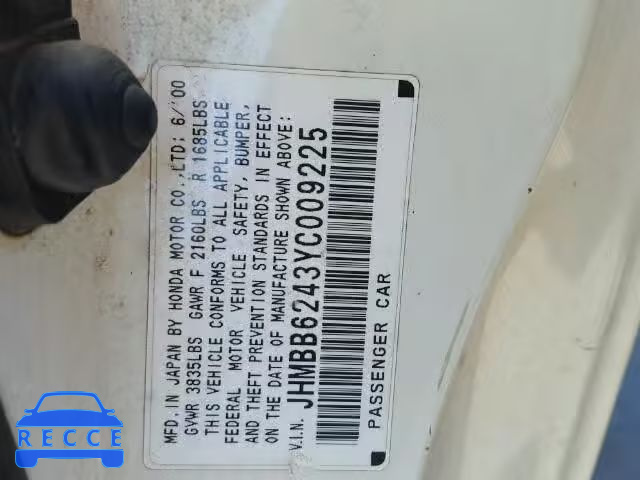 2000 HONDA PRELUDE JHMBB6243YC009225 image 9