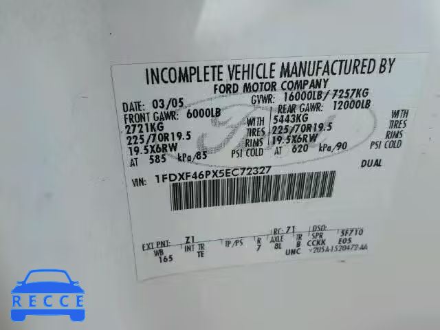 2005 FORD F450 1FDXF46PX5EC72327 image 9