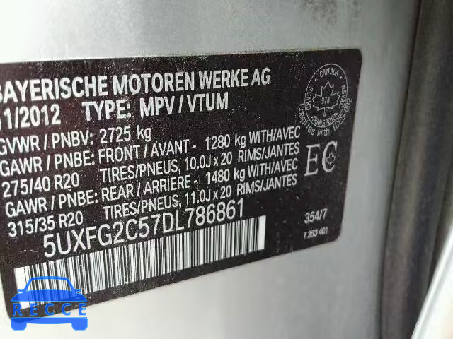 2013 BMW X6 XDRIVE3 5UXFG2C57DL786861 image 9