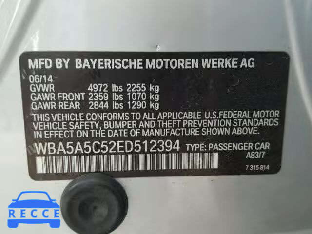 2014 BMW 528I WBA5A5C52ED512394 image 9