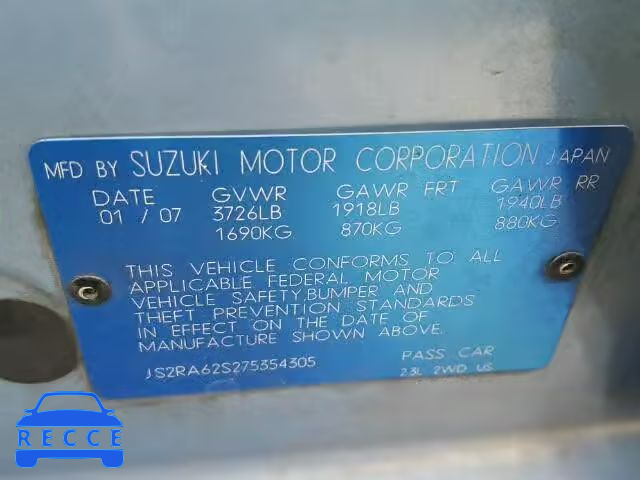 2007 SUZUKI AERIO JS2RA62S275354305 Bild 9