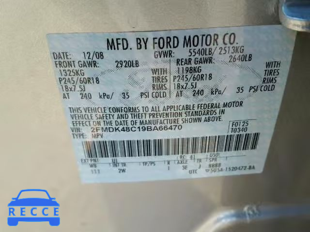 2009 FORD EDGE SEL A 2FMDK48C19BA66470 image 9