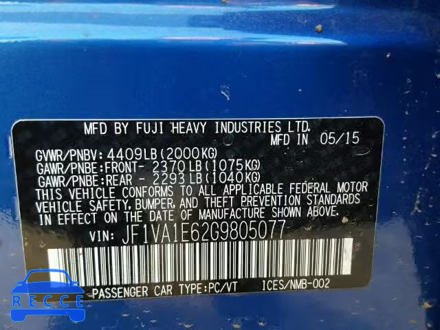 2016 SUBARU WRX PREMIU JF1VA1E62G9805077 image 9