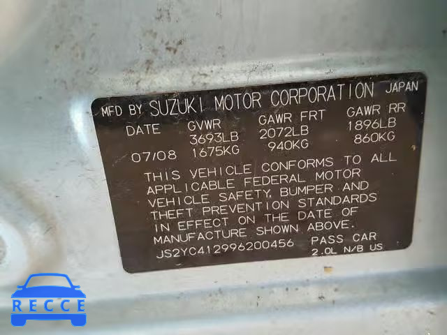 2009 SUZUKI SX4 BASE JS2YC412996200456 image 9