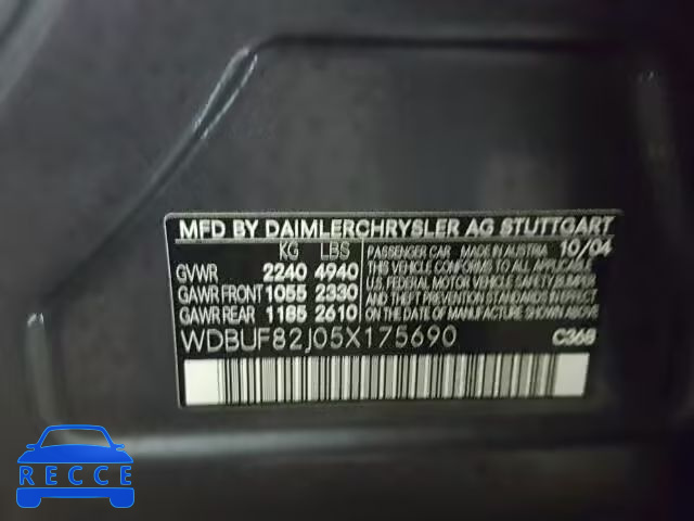 2005 MERCEDES-BENZ E 320 4MAT WDBUF82J05X175690 image 9