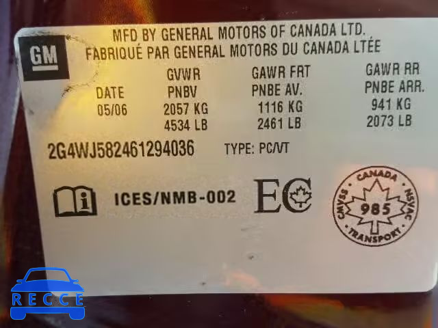 2006 BUICK ALLURE CXL 2G4WJ582461294036 зображення 9