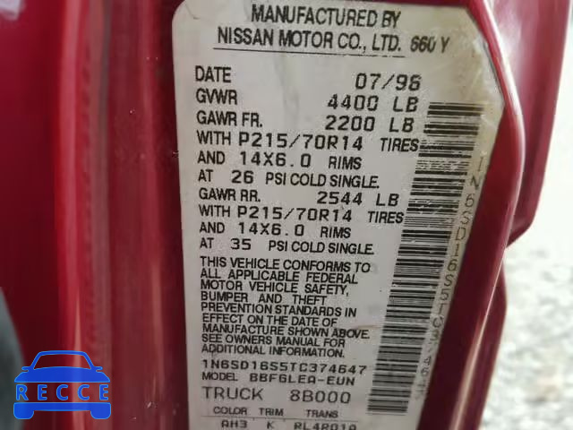 1996 NISSAN TRUCK KING 1N6SD16S5TC374647 image 9