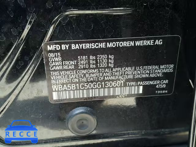 2016 BMW 535 I WBA5B1C50GG130601 зображення 9