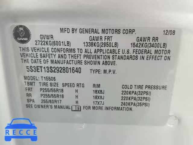 2009 SAAB 9-7X 4.2I 5S3ET13S292801640 image 9