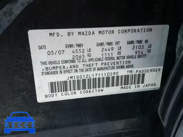 2007 MAZDA SPEED 6 JM1GG12L171110390 image 9