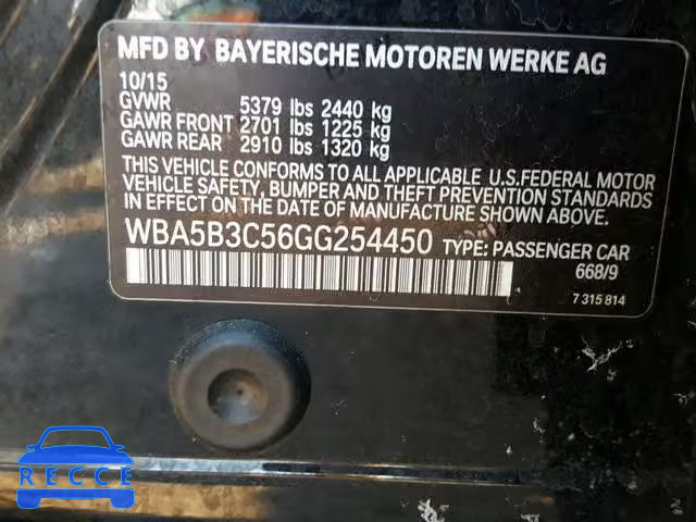 2016 BMW 535 XI WBA5B3C56GG254450 зображення 9