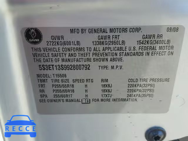 2009 SAAB 9-7X 4.2I 5S3ET13S992800792 image 9