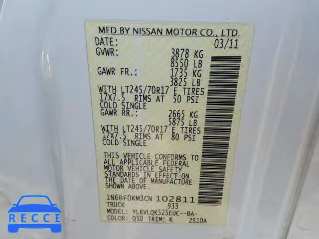 2012 NISSAN NV 1500 1N6BF0KM3CN102811 image 9