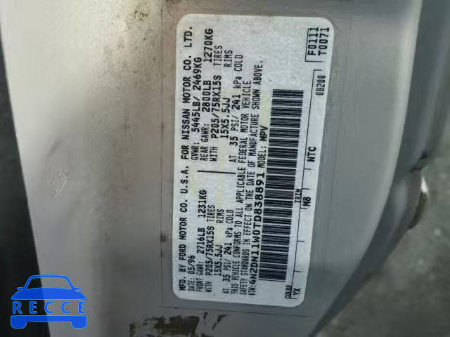 1996 NISSAN QUEST XE 4N2DN11W0TD838891 image 9