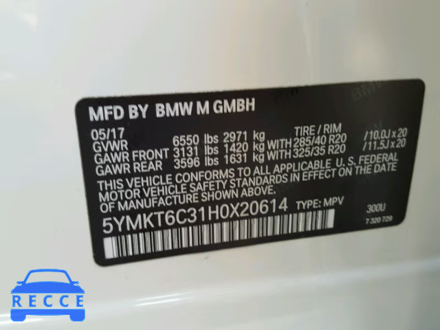 2017 BMW X5 M 5YMKT6C31H0X20614 зображення 9