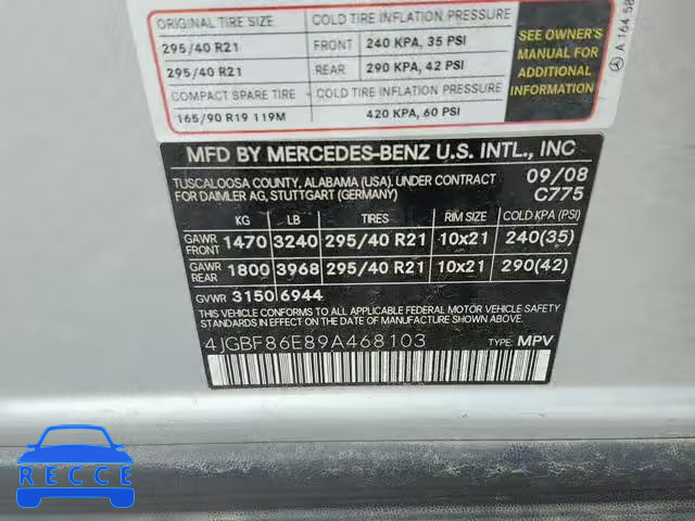 2009 MERCEDES-BENZ GL 550 4MA 4JGBF86E89A468103 image 9