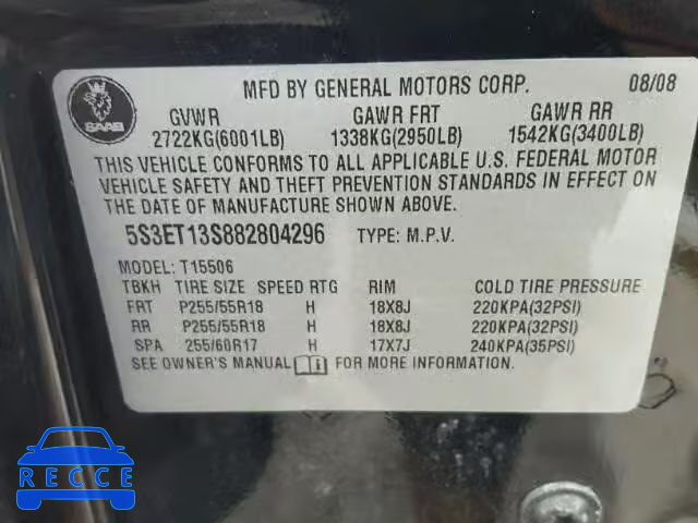 2008 SAAB 9-7X 4.2I 5S3ET13S882804296 image 9