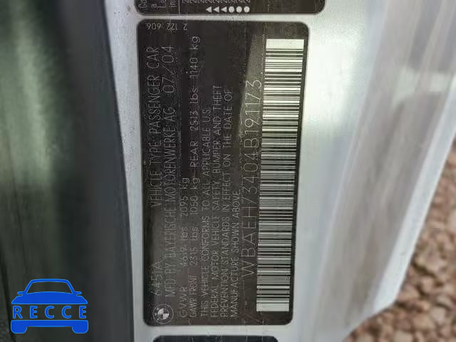 2004 BMW 645 CI AUT WBAEH73404B191173 image 9