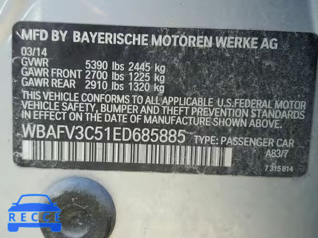 2014 BMW 535 D WBAFV3C51ED685885 зображення 9