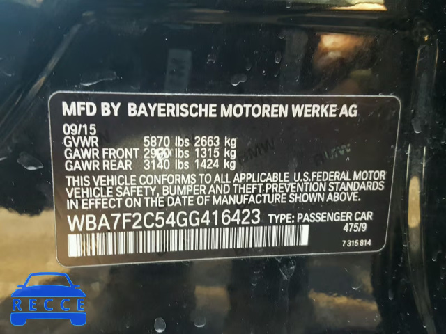 2016 BMW 750 XI WBA7F2C54GG416423 зображення 9