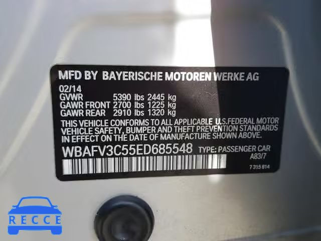 2014 BMW 535 D WBAFV3C55ED685548 зображення 9