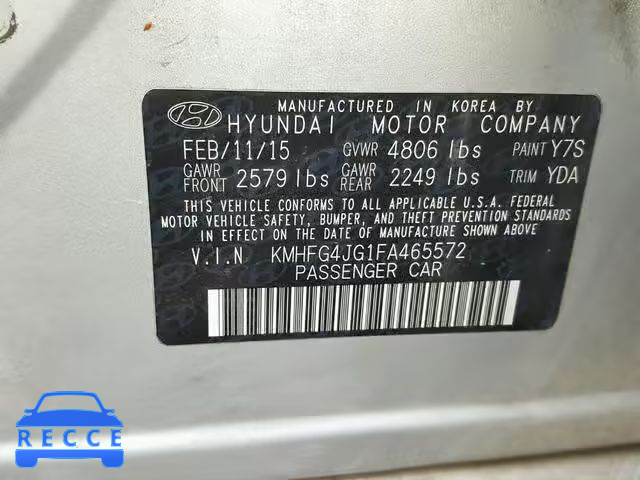 2015 HYUNDAI AZERA KMHFG4JG1FA465572 image 9