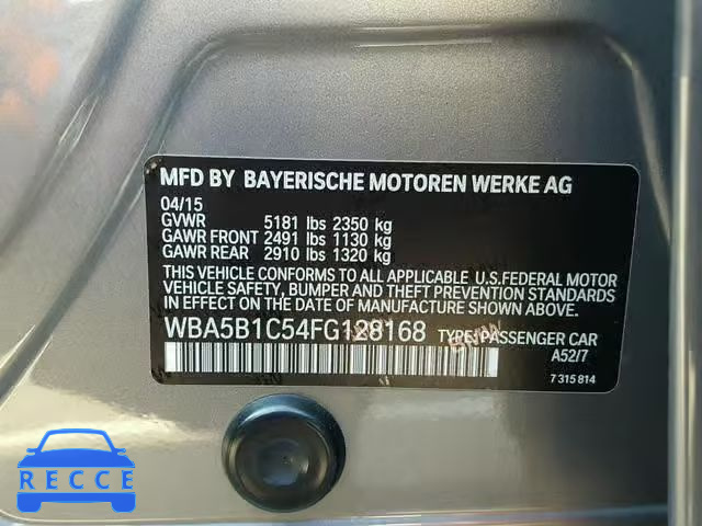 2015 BMW 535 I WBA5B1C54FG128168 зображення 9