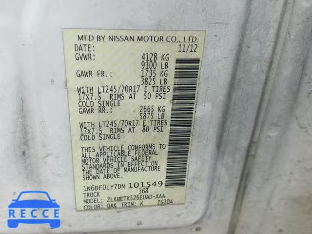 2013 NISSAN NV 2500 1N6BF0LY7DN101549 image 9