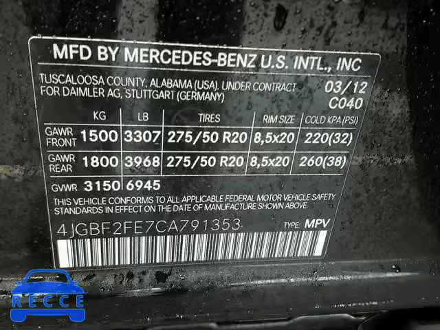 2012 MERCEDES-BENZ GL 350 BLU 4JGBF2FE7CA791353 зображення 9