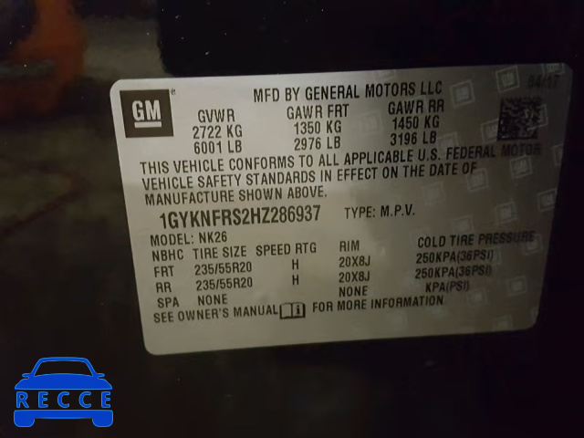 2017 CADILLAC XT5 PLATIN 1GYKNFRS2HZ286937 image 9