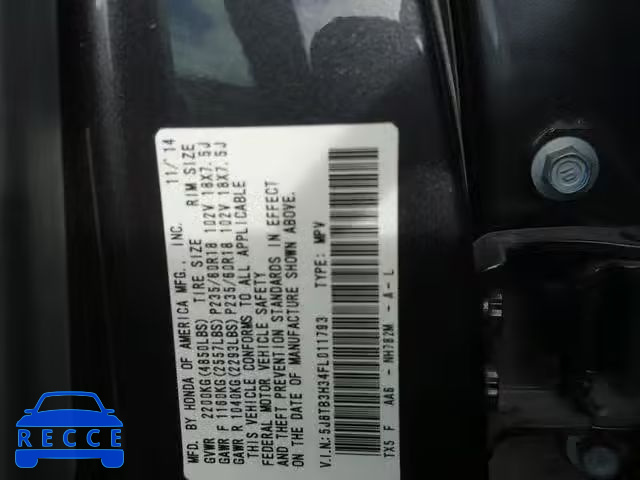 2015 ACURA RDX BASE 5J8TB3H34FL011793 image 9