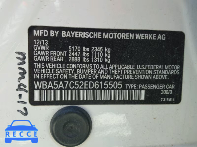 2014 BMW 528 XI WBA5A7C52ED615505 image 9
