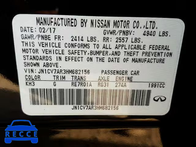 2017 INFINITI Q50 BASE JN1CV7AR3HM682156 image 9