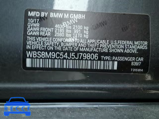 2018 BMW M3 WBS8M9C54J5J79806 image 9