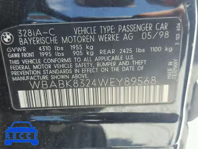 1998 BMW 328 IC AUT WBABK8324WEY89568 image 9