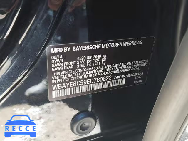 2014 BMW 750 LI WBAYE8C59ED780622 зображення 9