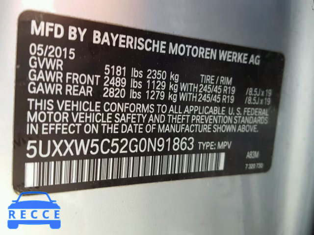 2016 BMW X4 XDRIVE3 5UXXW5C52G0N91863 image 9