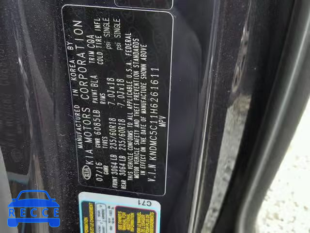 2017 KIA SEDONA EX KNDMC5C11H6261611 зображення 9