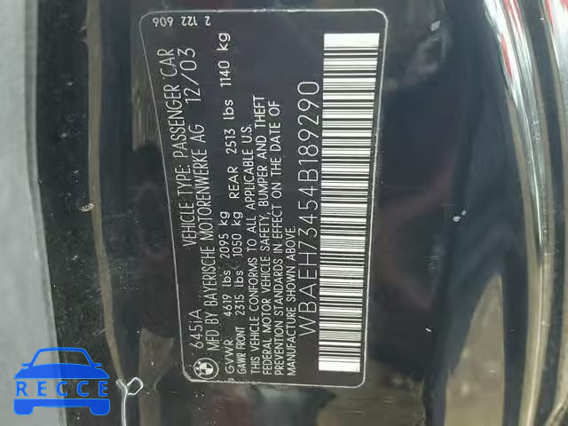 2004 BMW 645 CI AUT WBAEH73454B189290 image 9