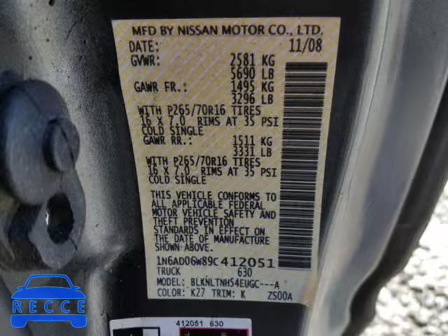 2009 NISSAN FRONTIER K 1N6AD06W89C412051 image 9