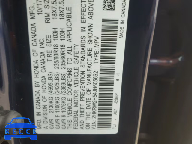 2018 HONDA CR-V EX 2HKRW2H54JH605662 Bild 9