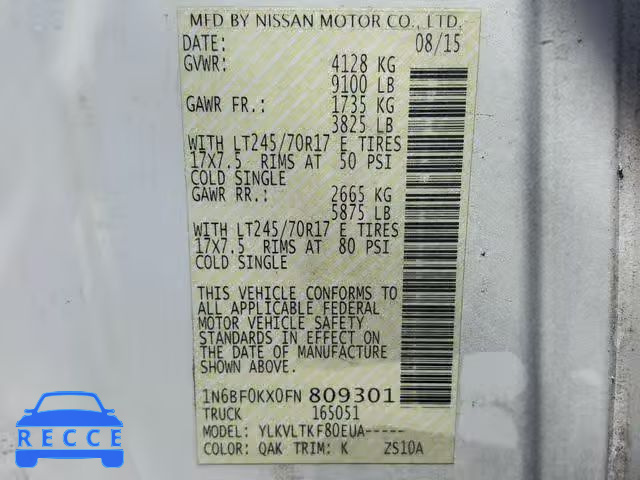 2015 NISSAN NV 1500 1N6BF0KX0FN809301 image 9