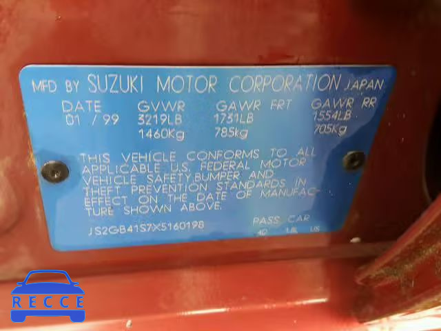 1999 SUZUKI ESTEEM GL JS2GB41S7X5160198 image 9